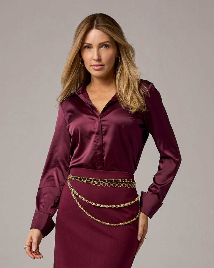 Sophia Button-Up Charmeuse Blouse Windsor Wine