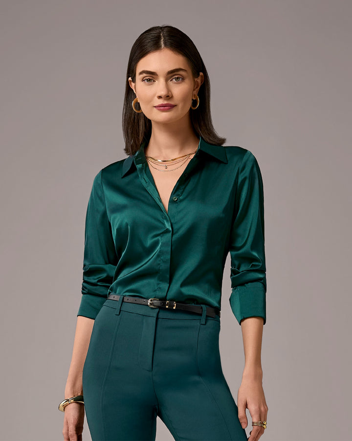 Sophia Button-Up Charmeuse Blouse Hunt Club
