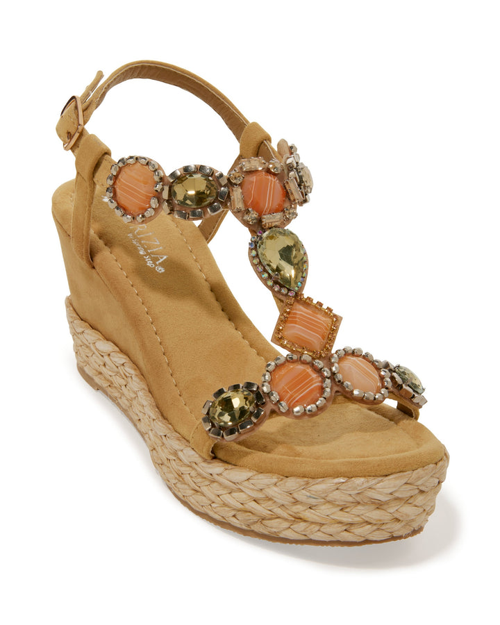 Jeweled Embellished Wedge Sandal Neutral multi