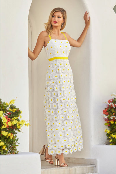 Daisy Lace Maxi Dress - White/Yellow | Boston Proper Daisy Lace Maxi Dress - White/Yellow | Boston Proper