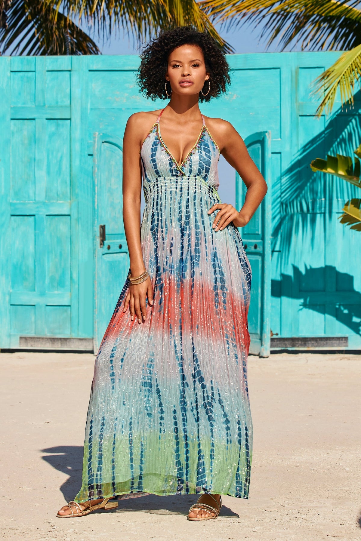 Tie Dye Print Embellished Maxi Multi