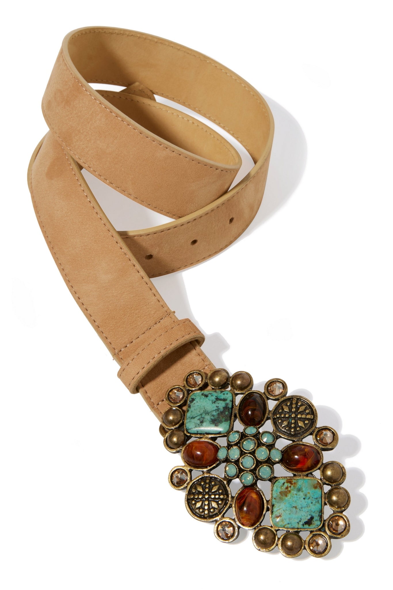 Marble And Gem Detail Leather Belt - Turquoise Multicolor  display picture 2