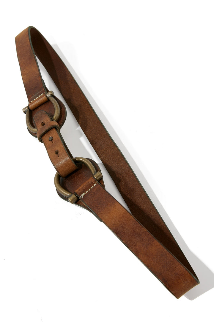 Metal Loop Leather Belt Brown
