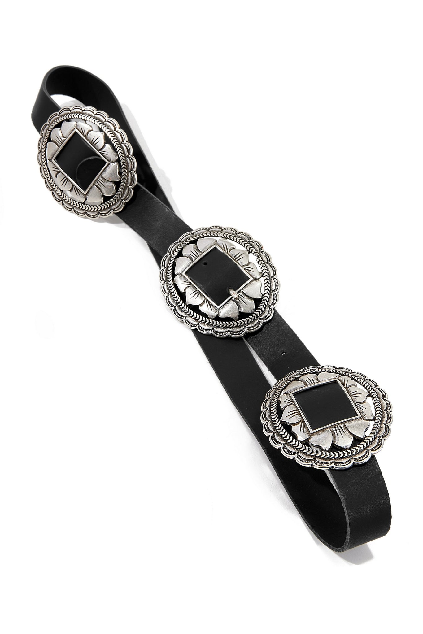Multi Metal Ring Leather Belt Black