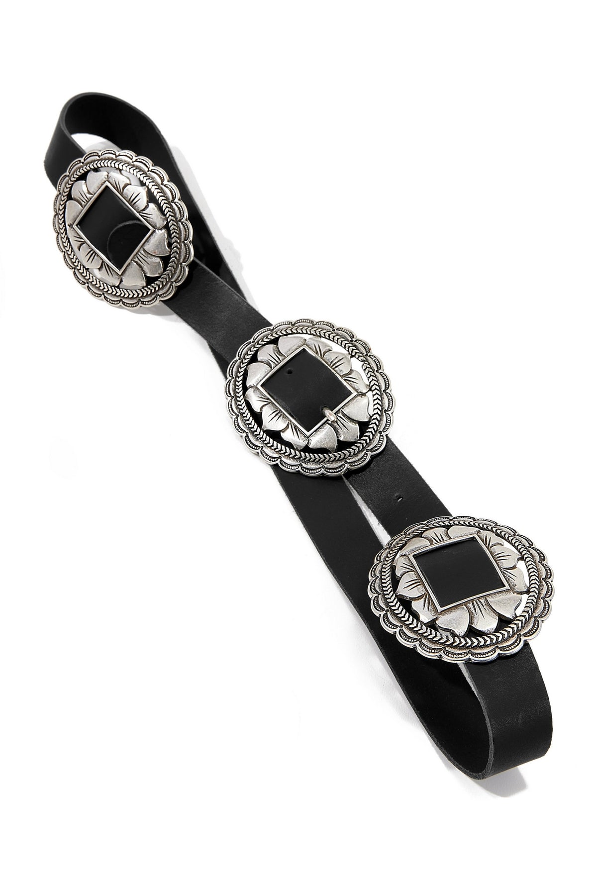 Multi Metal Ring Leather Belt Black