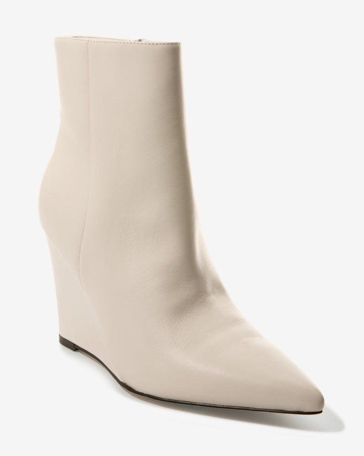Side Zippered Wedge Bootie White
