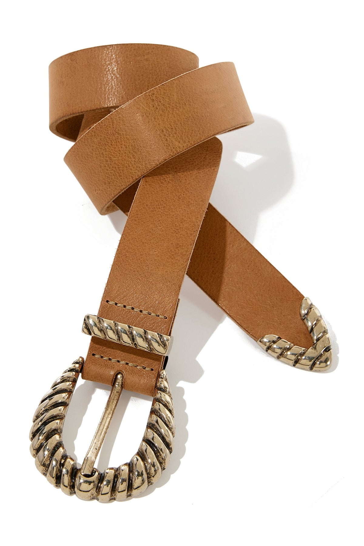 Western Leather Buckle Belt Cognac
