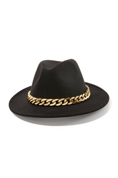 Womens chain detailed wide brim Hat with adjustable ties Men Women Wide Brim Fedora Hats Cuban Chain Band Winter  main image 4