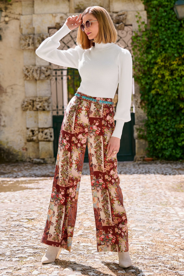 Patchwork Print High Waist Palazzo Pant Multi