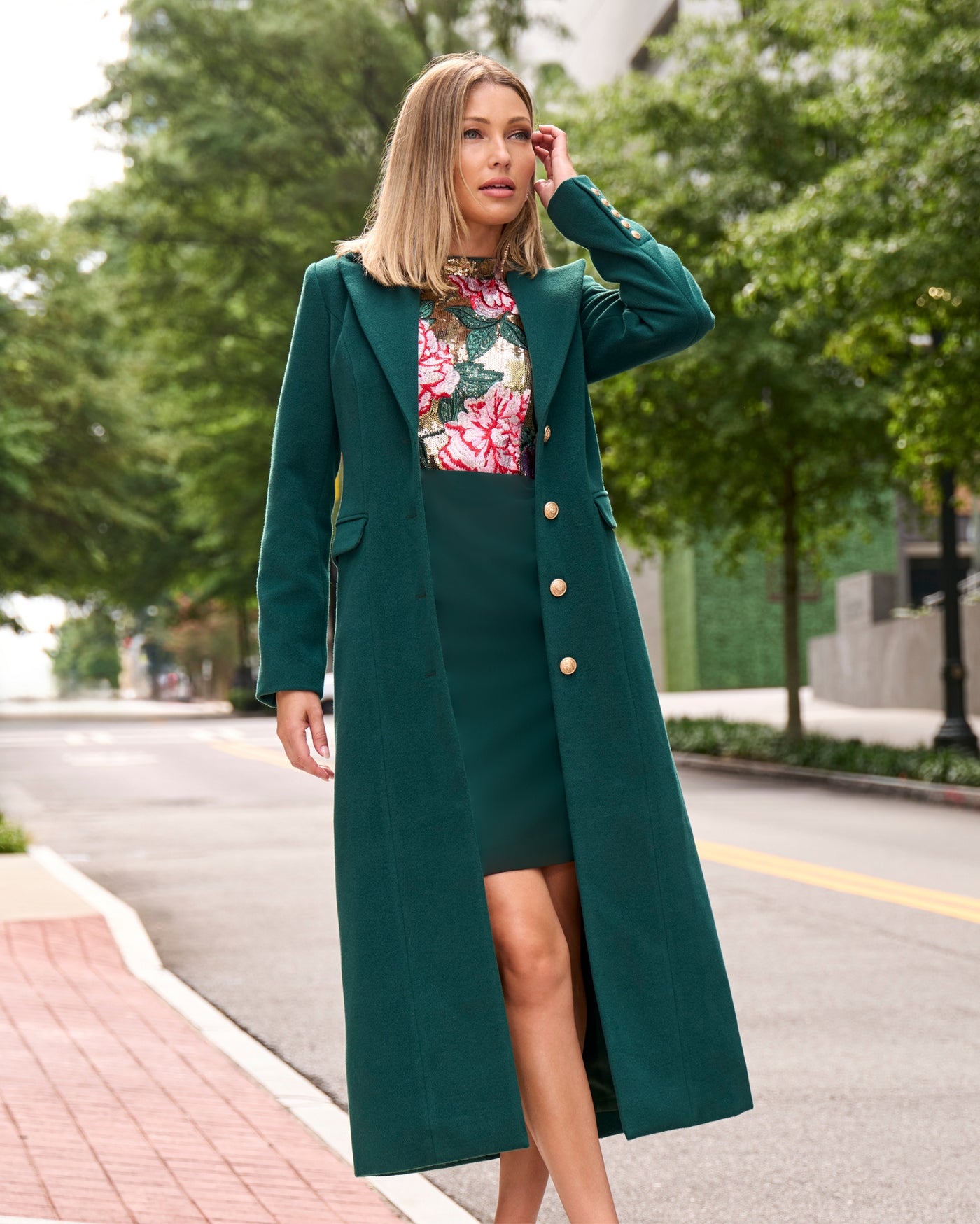 Full Length Classic Tailored Coat Deep Emerald