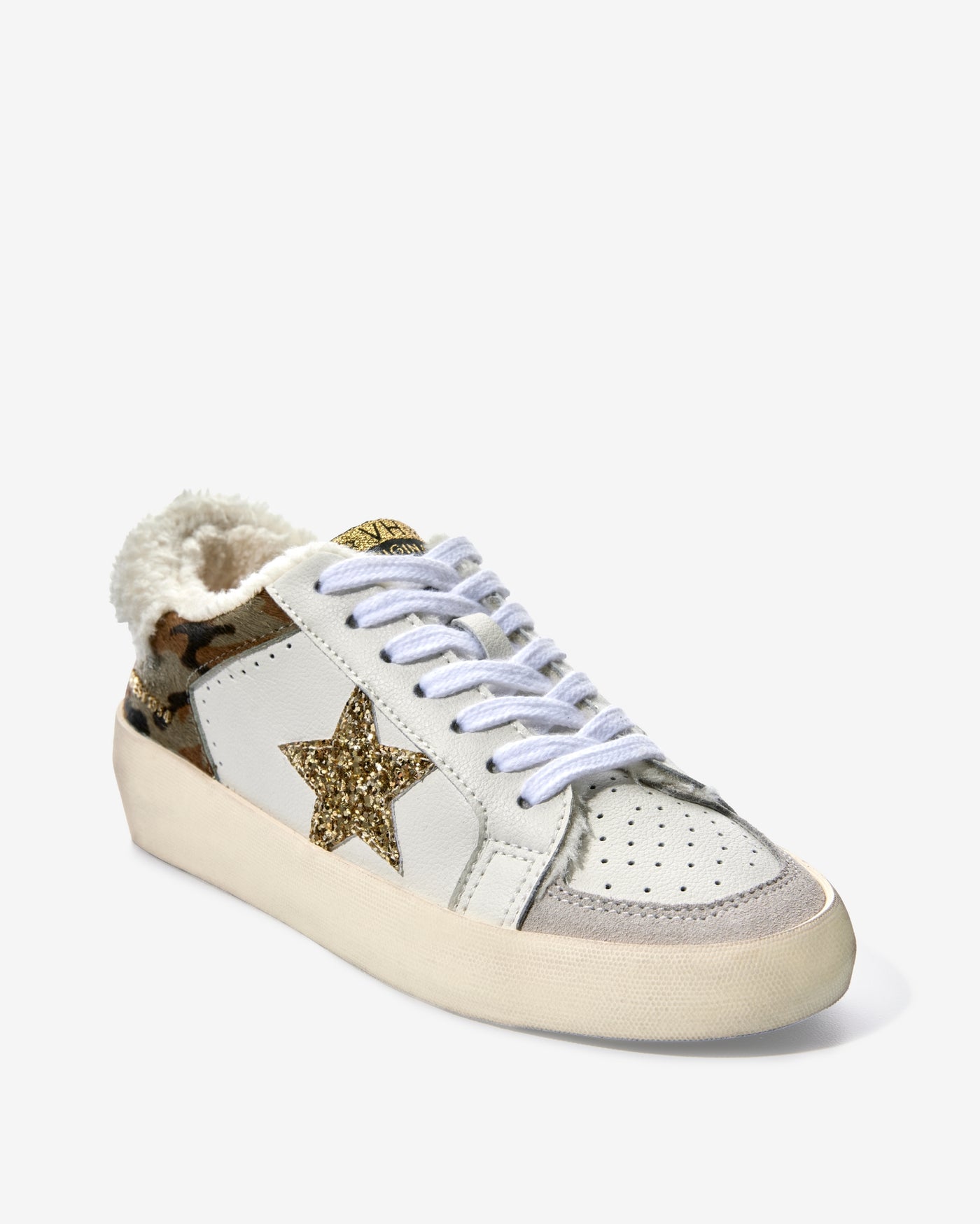 Camo and Faux-Fur Sneaker White Multi
