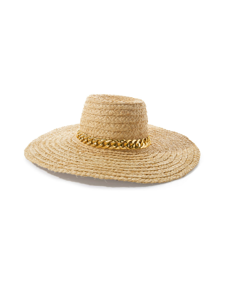 Raffia and Chain Trim Sun Hat Natural