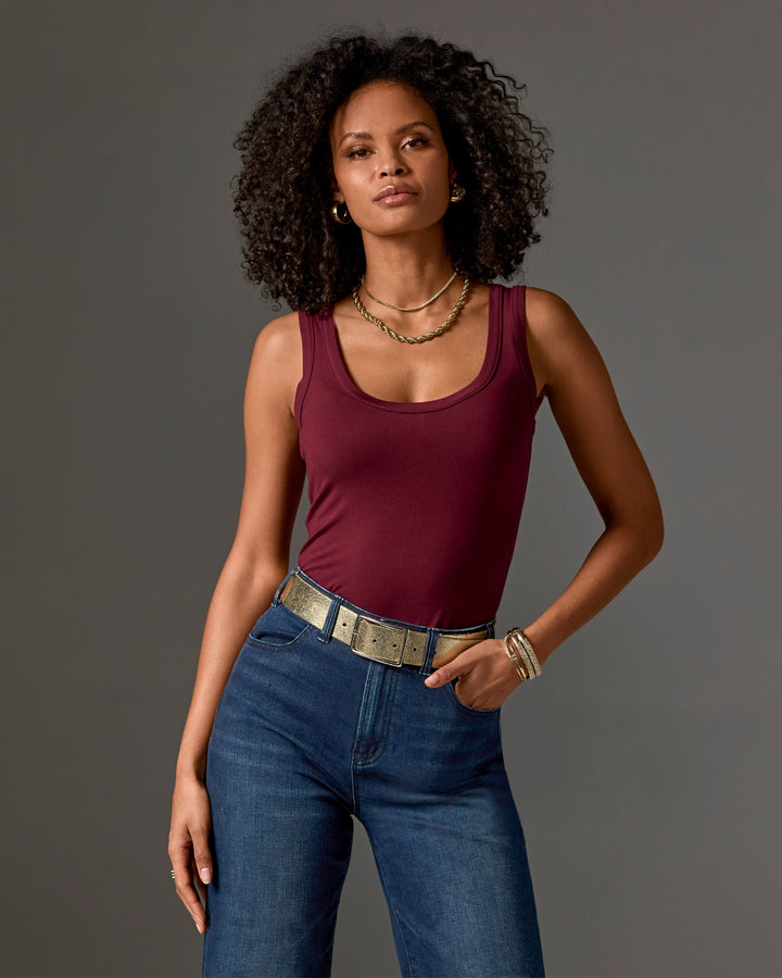 So Effortless Scoop-Neck Tank Top Black Cherry
