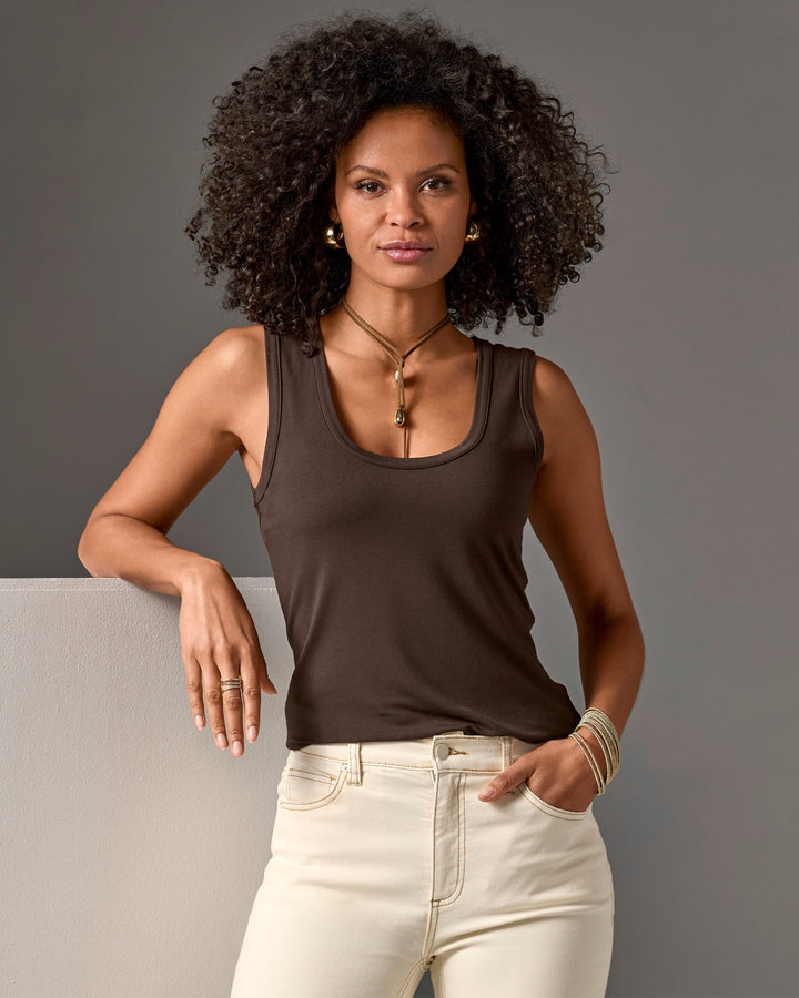 So Effortless Scoop-Neck Tank Top Safari Brown
