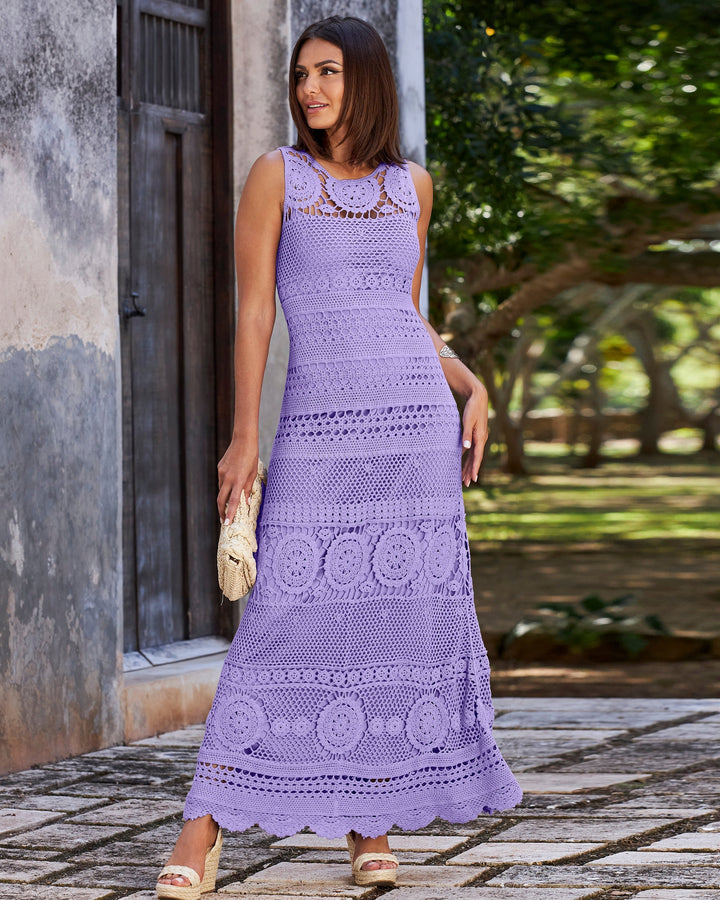 Sleeveless Crochet Maxi Dress Purple