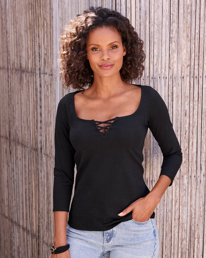 So Sexy Lace Up Knit Top Black