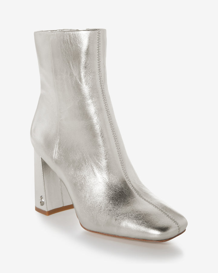 Square Toe Heeled Bootie Silver