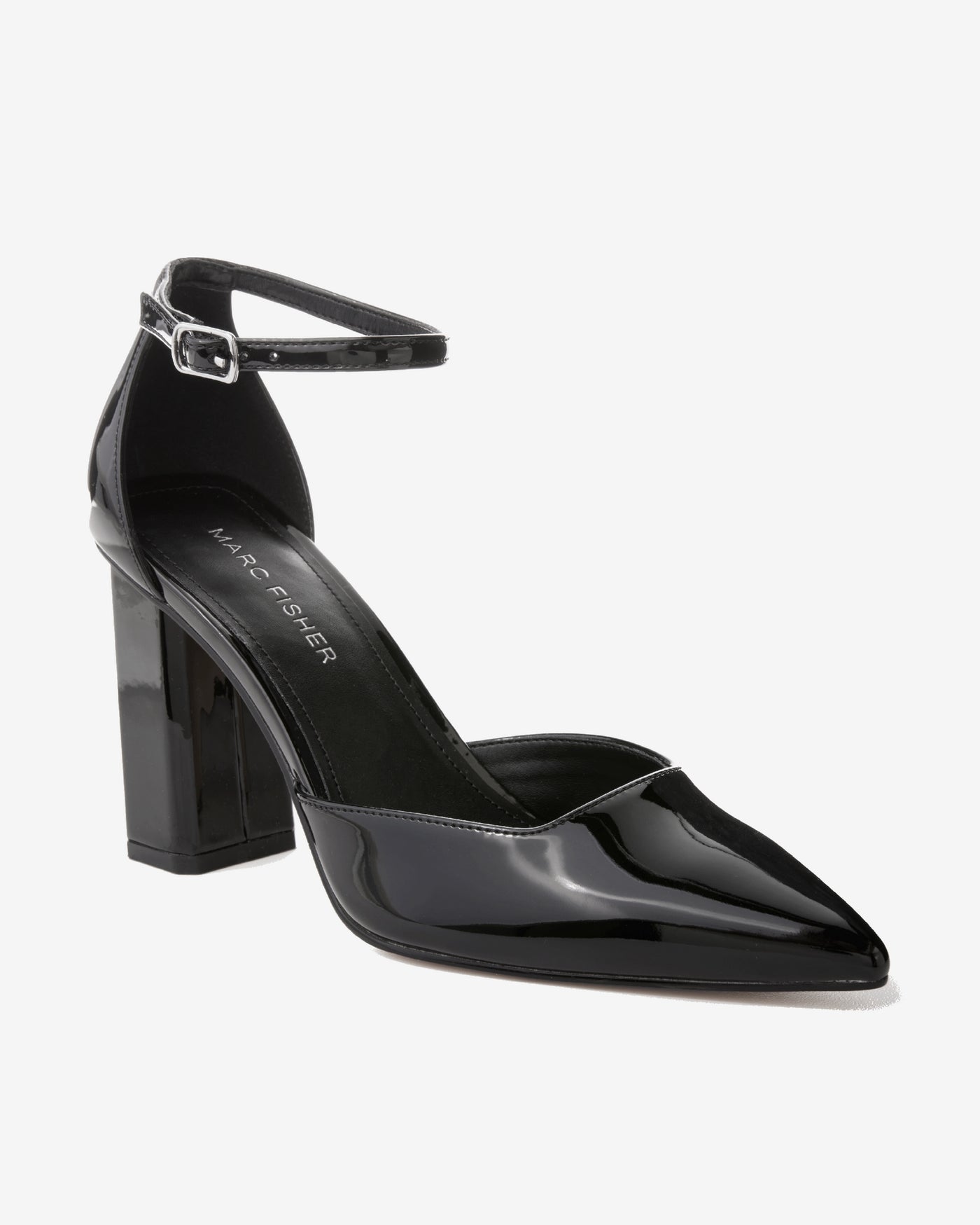 Pointed Toe Metallic Ankle Strap Heel Black