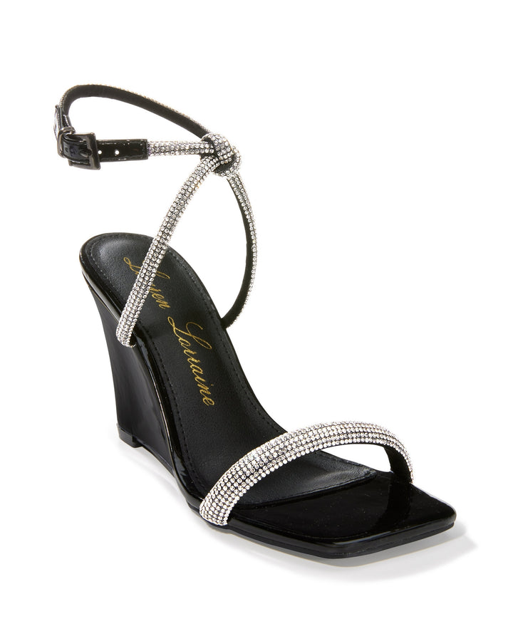 Crystal Ankle Strap Wedge Black