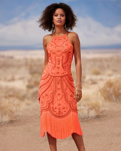 parker beaded shift dress Stellar Jewel Hand Beaded Slip Midi Dress - Black main image 0