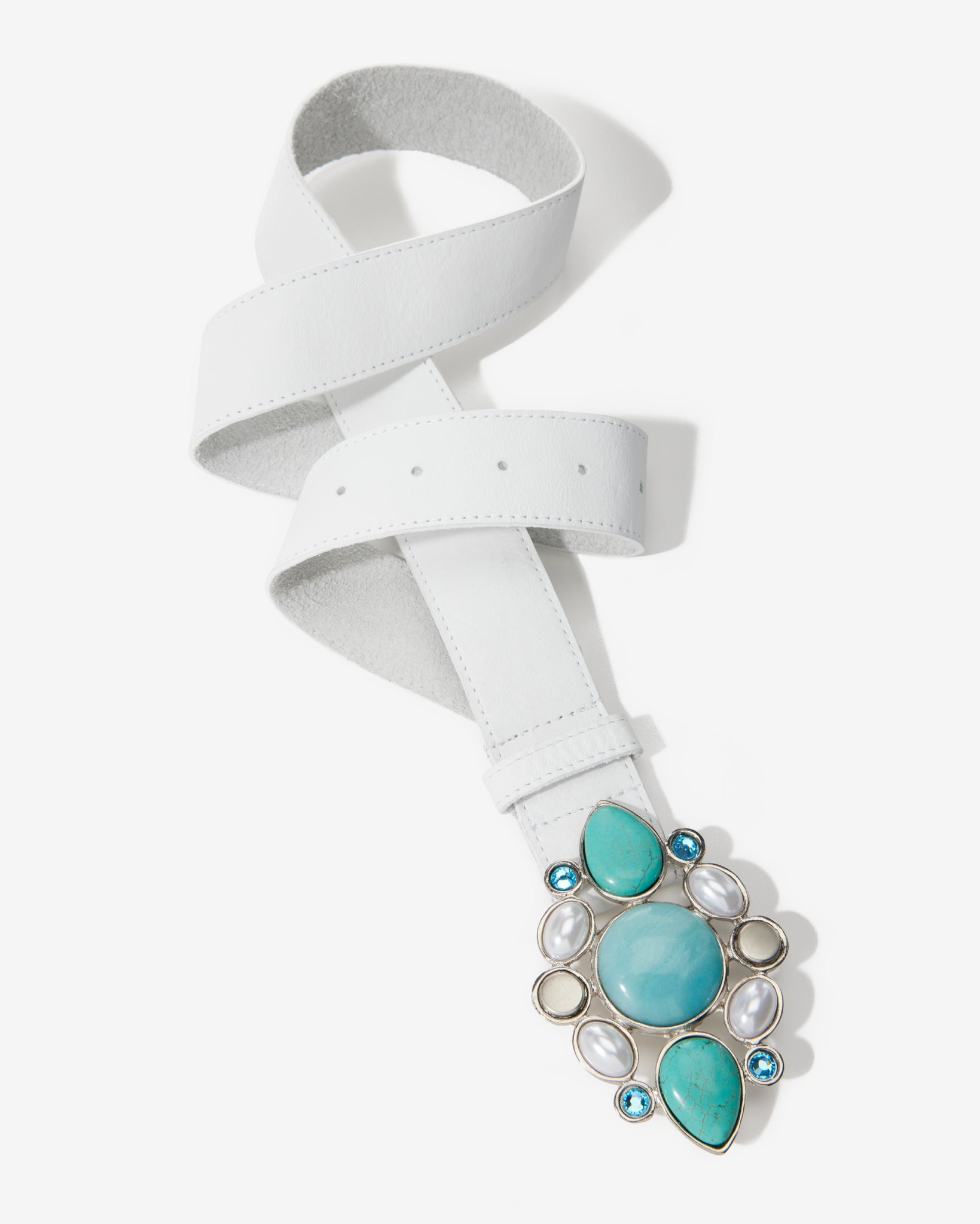 Color Pop Stone and Pearl Buckle Belt Blue Multi | Boston Proper
