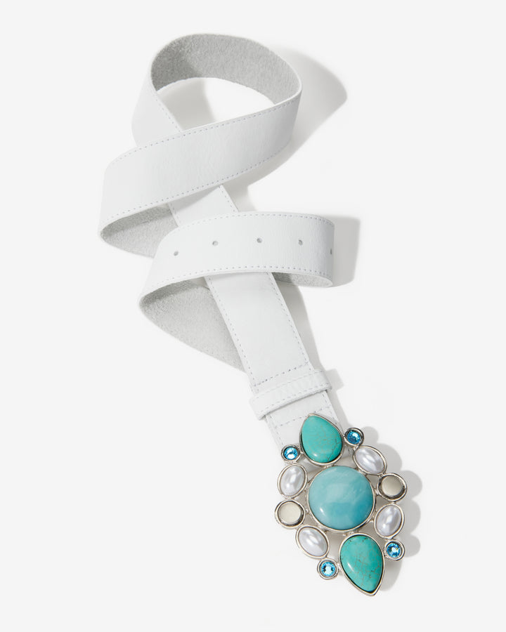 Color Pop Stone and Pearl Buckle Belt Blue Multi
