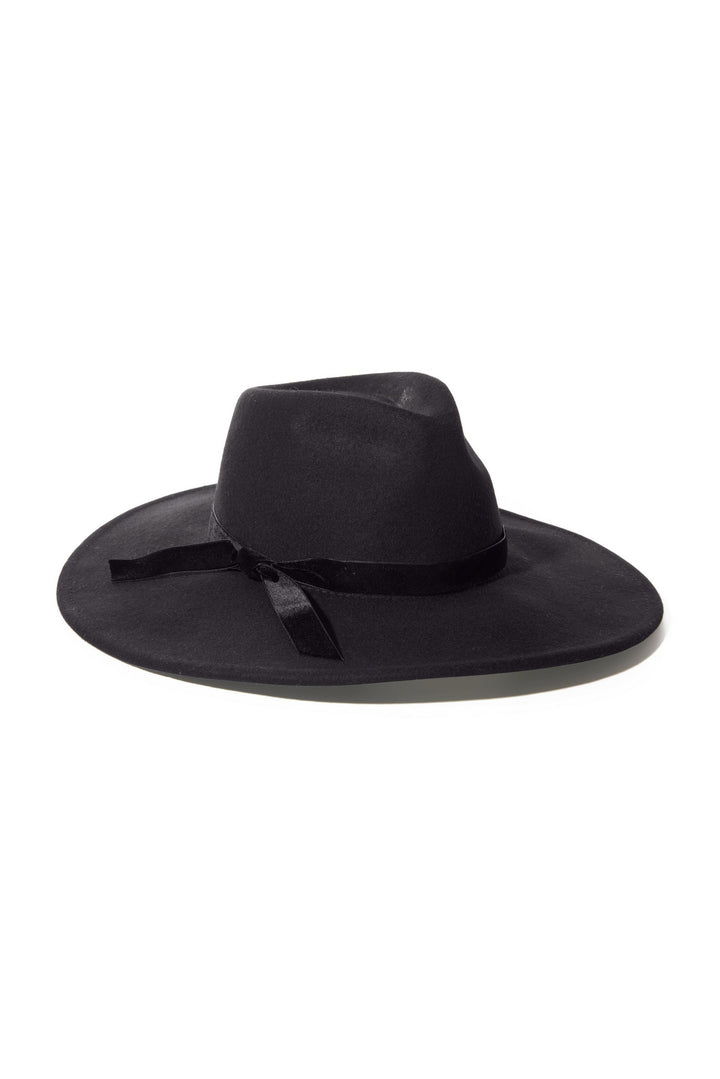 Wide Brim Velvet Trim Hat Black