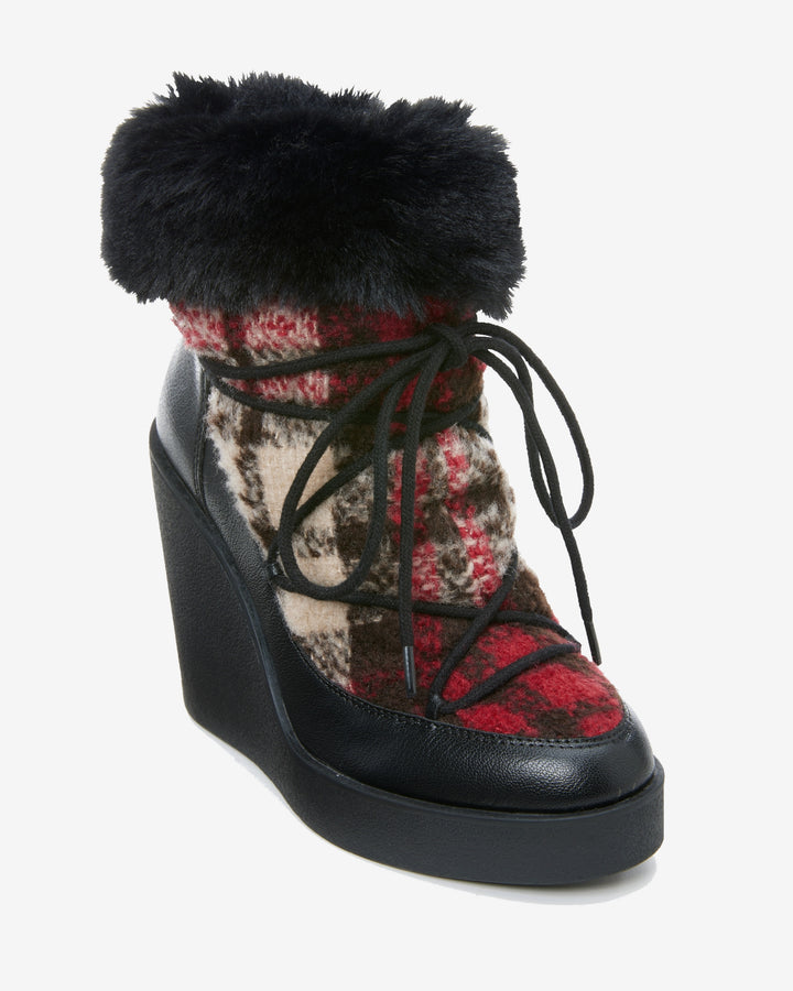 Fur Trim Wedge Bootie Black Multi