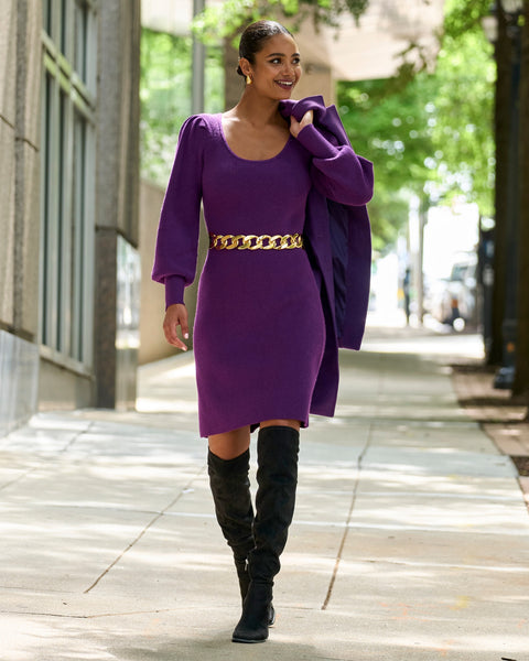 Scoop Neck Balloon Sleeve Sweater Dress Grape Juice | Boston Proper