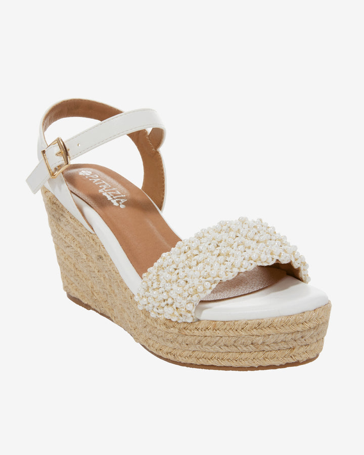 Pearl Embellished Wedge White