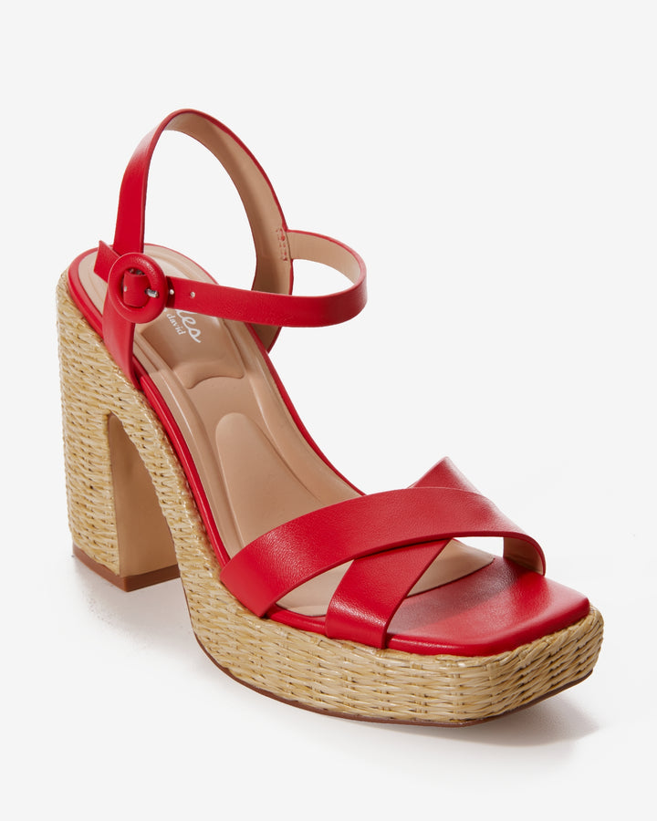 Woven Platform Block Heel Red