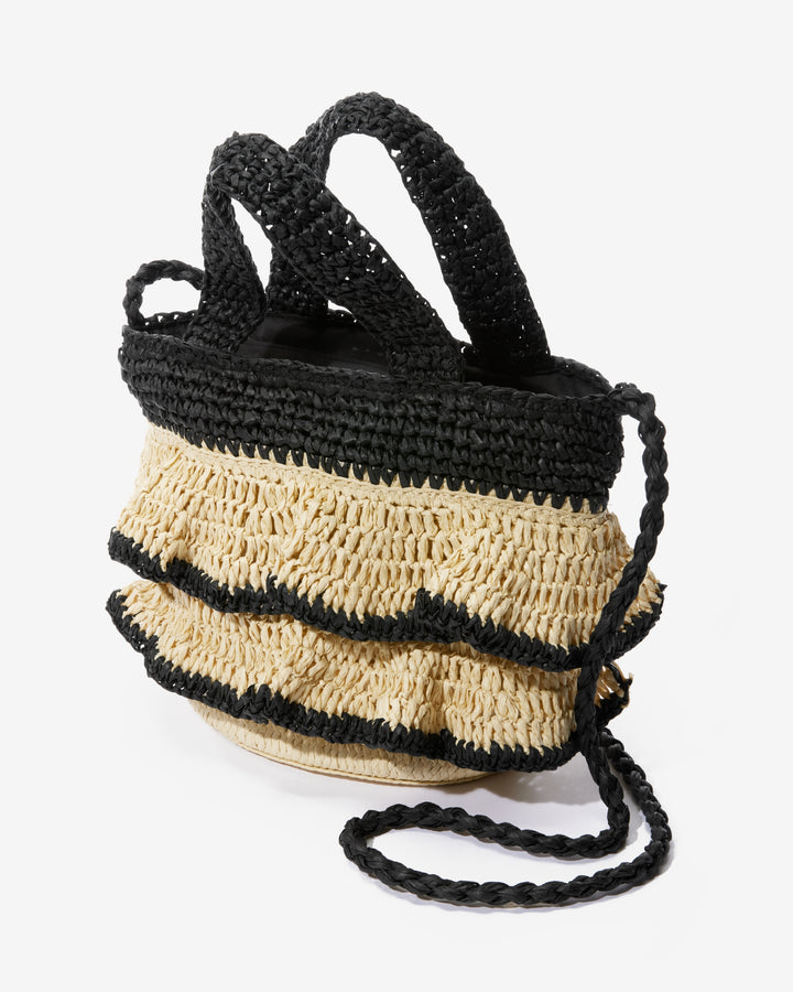 Ruffle Top Handle Bag Black/Natural