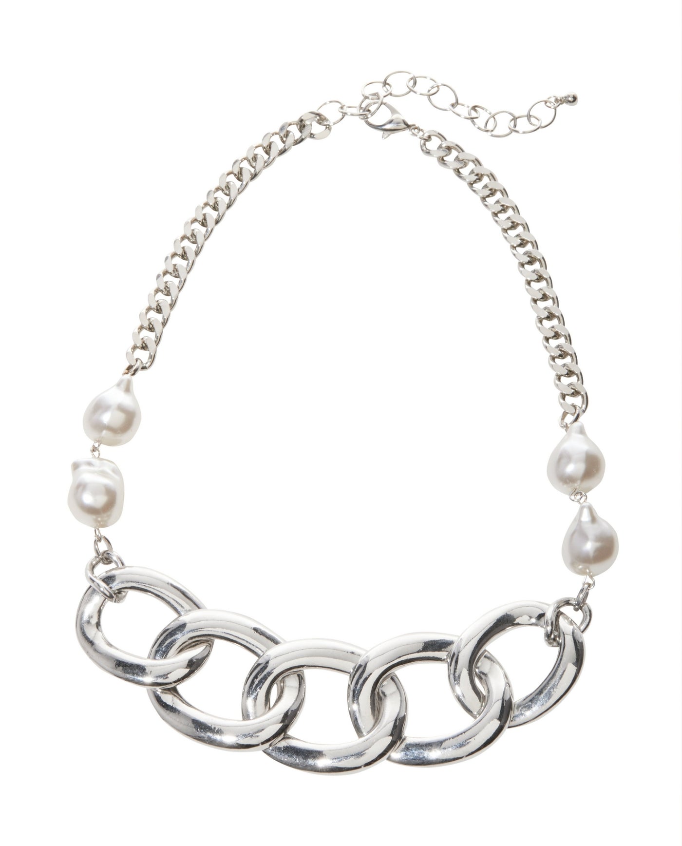 Pearl Chain Necklace Silver