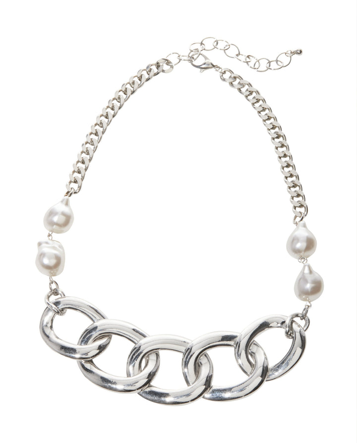 Pearl Chain Necklace Silver