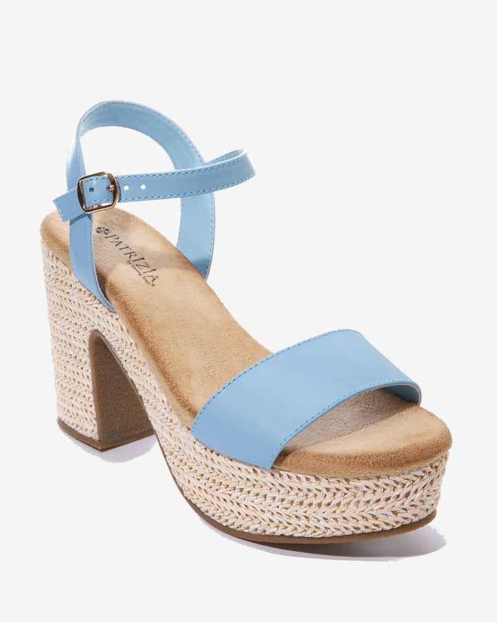 Raffia Platform Ankle Strap Heel Blue