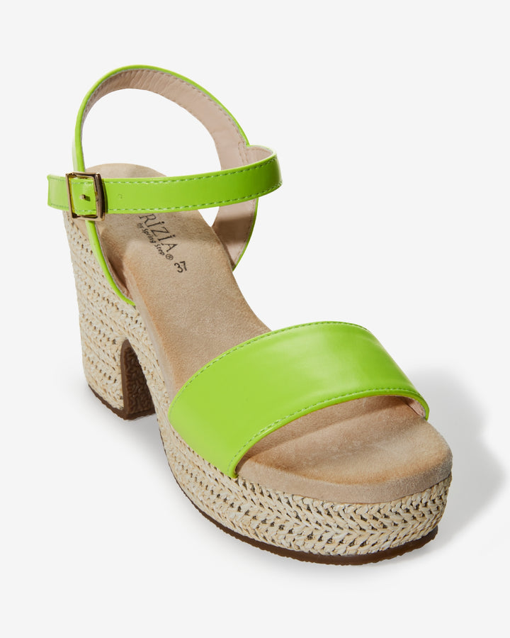 Raffia Platform Ankle Strap Heel Lime