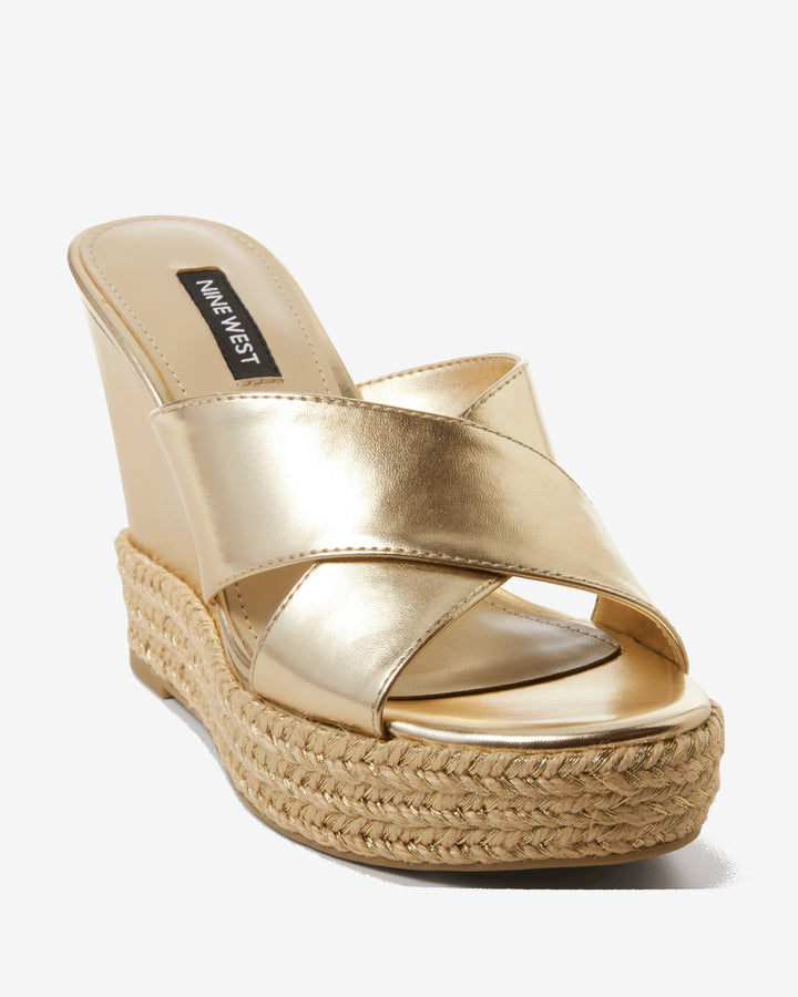 Metallic Criss Cross Slide Wedge Gold