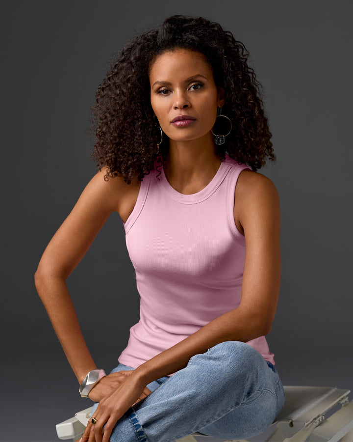 So Essential Ribbed High Neck Top Roseate