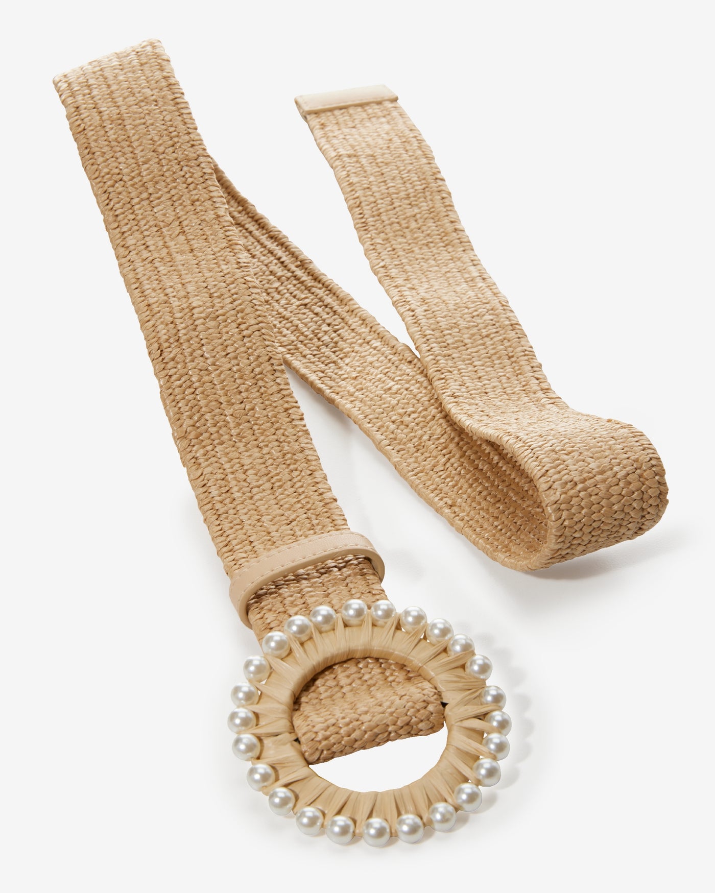 Pearl Round Raffia Stretch Belt Natural