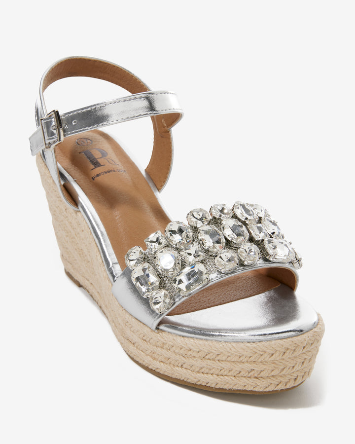 Embellished Rhinestone Wedge Silver