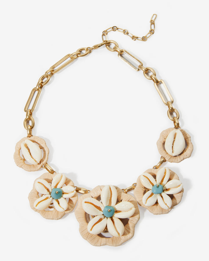 Statement Shell and Raffia Necklace Natural