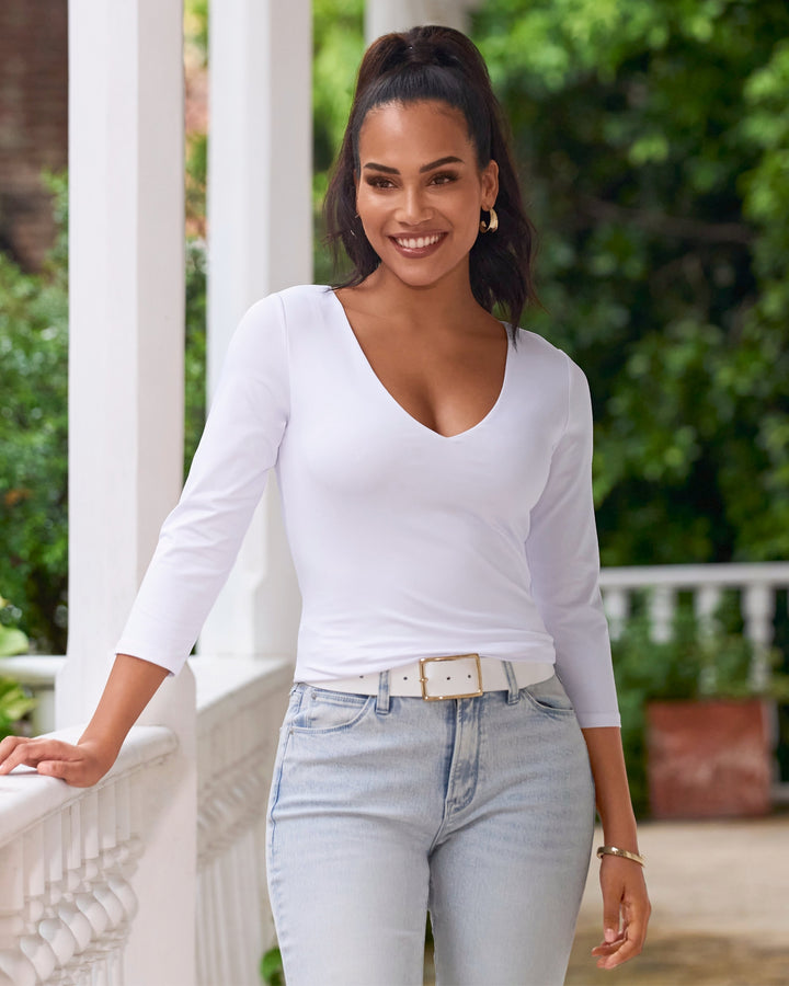 So Modern Three Quarter Sleeve Top White