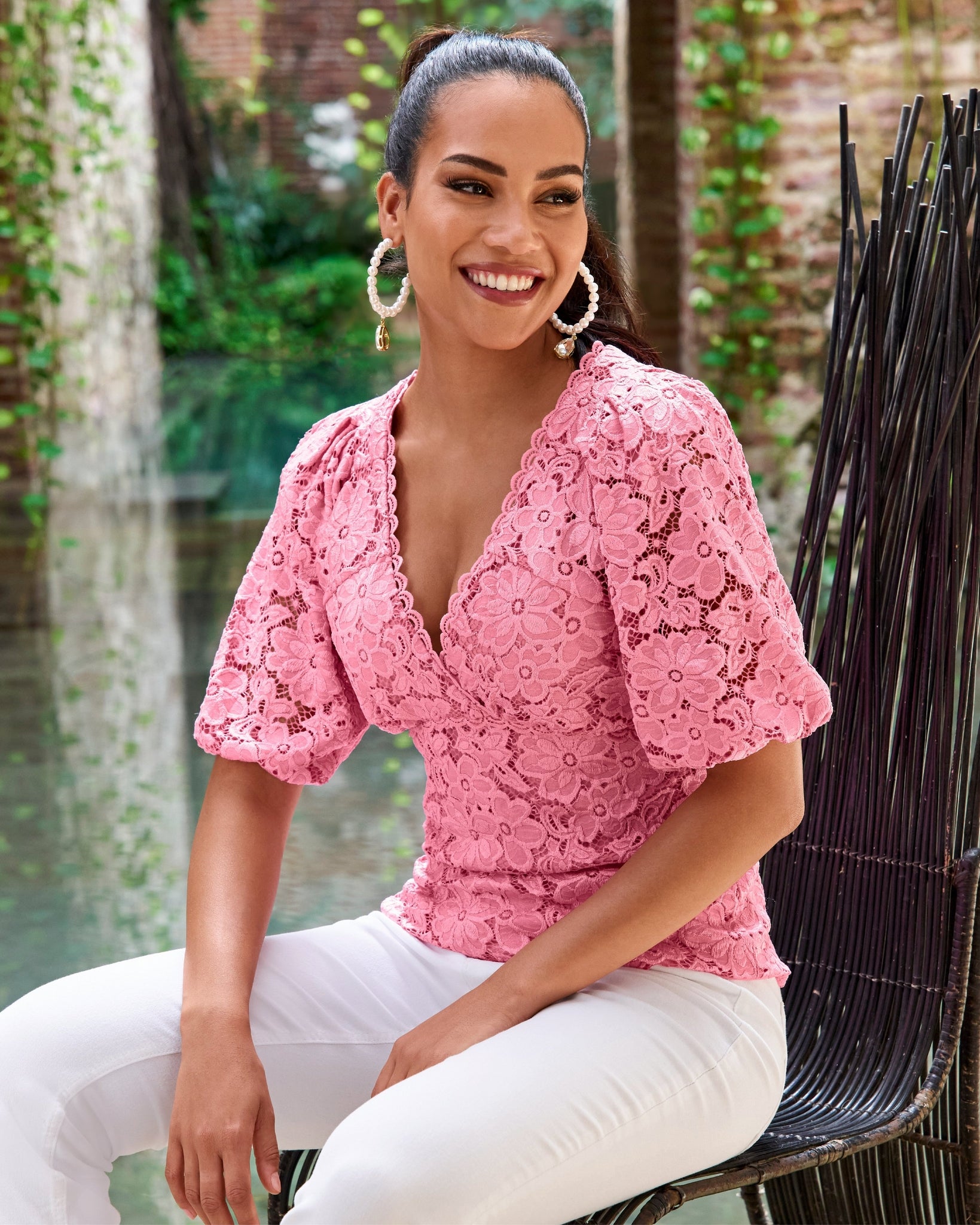 【Riu】Embroidery lace tops (pink) Riu】Embroidery lace tops (pink)
