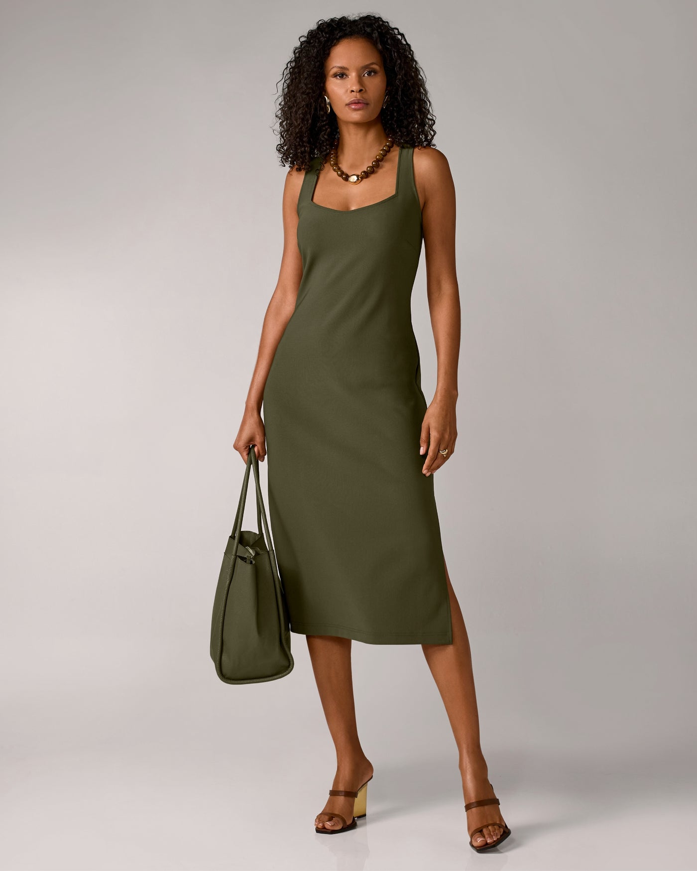 Beyond Travel Sweetheart Neckline Midi Dress Olive Night