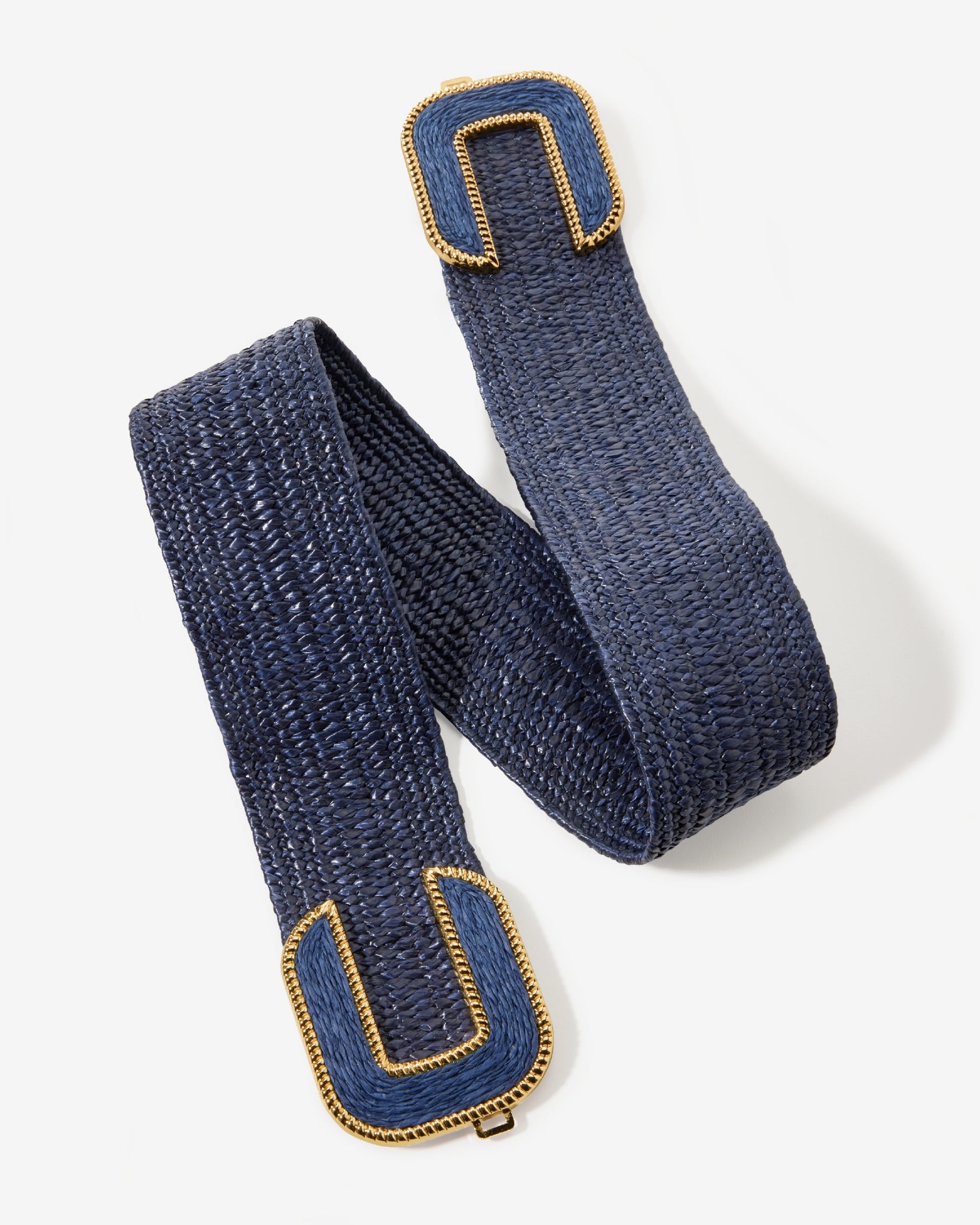 Gold Hardware Raffia Elastic Belt Navy | Boston Proper display picture 3