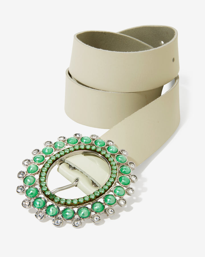 Gem And Rhinestone Leather Belt Green Multi