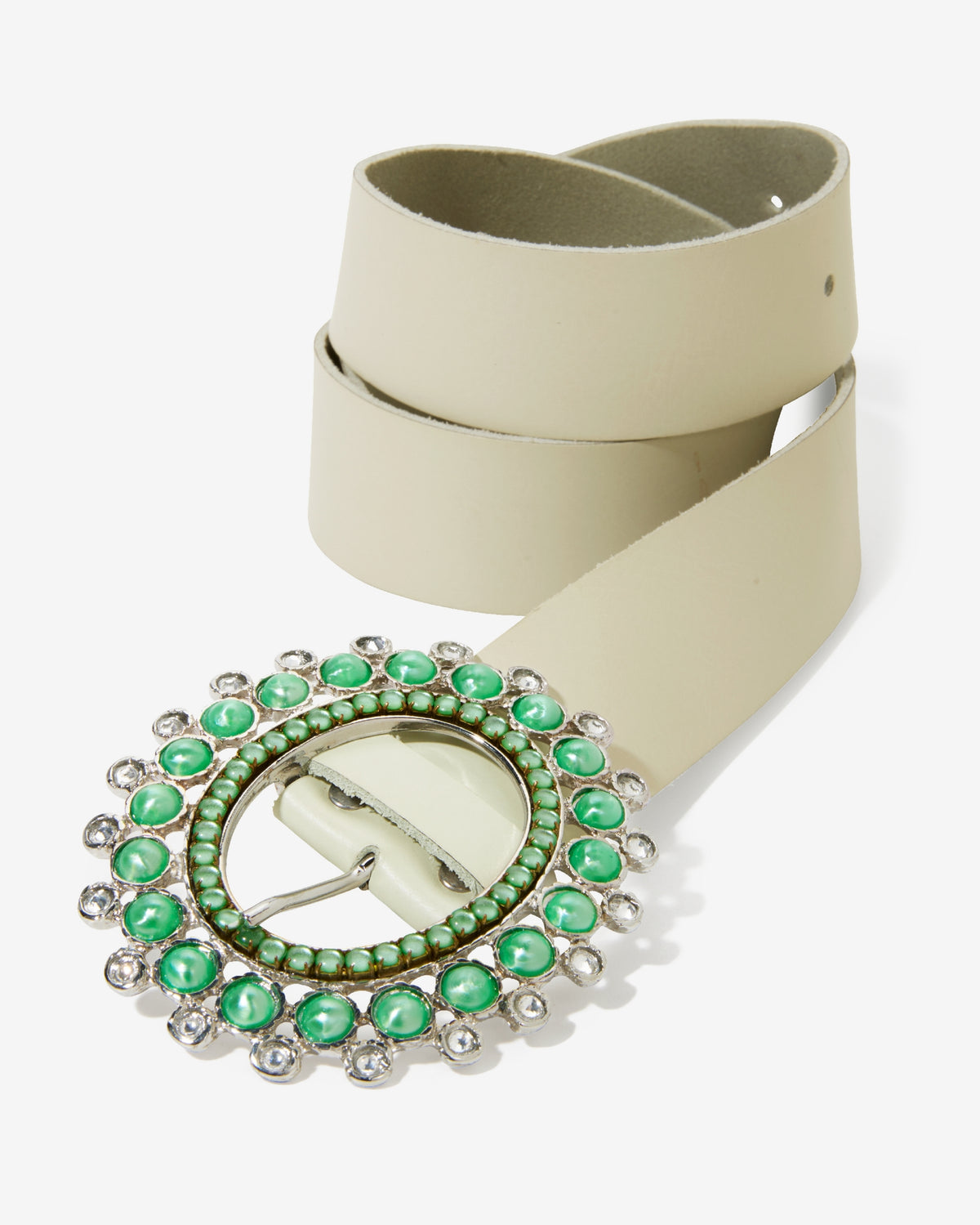 Gem And Rhinestone Leather Belt Green Multi