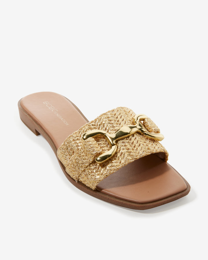 Metallic Raffia Hardware Sandal Natural