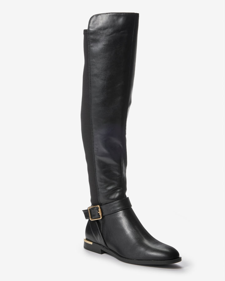Buckle Detail Flat Tall Boot Black