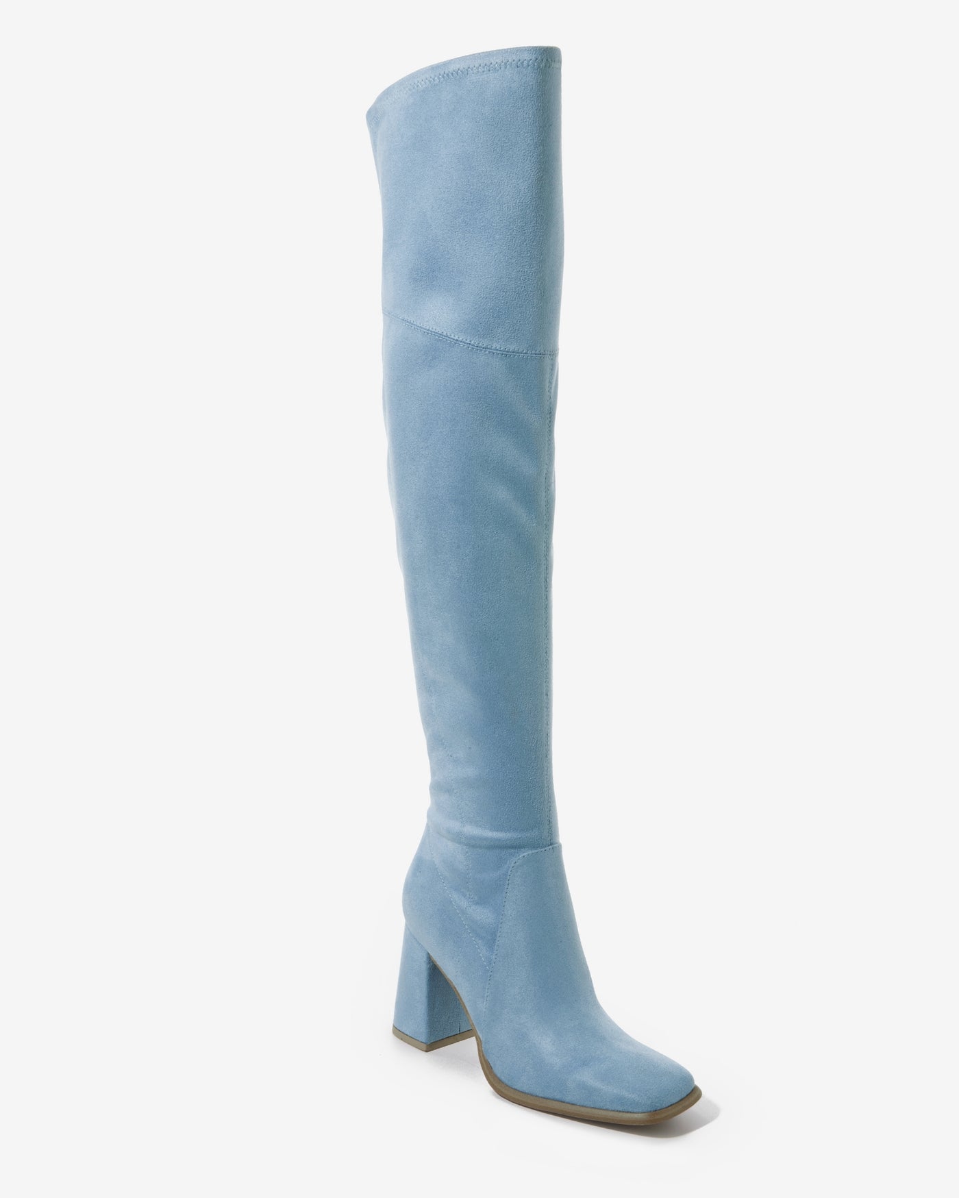 Over the Knee Square Toe Boot Light Blue